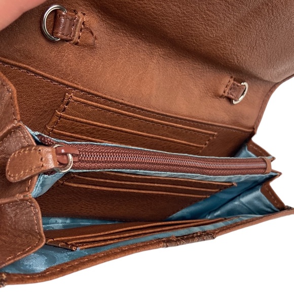 Brighton Brown Leather Fold Over Snap Clutch Wallet - Picture 8 of 13